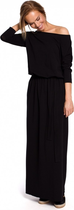 Czarna sukienka MOE z długim rękawem maxi