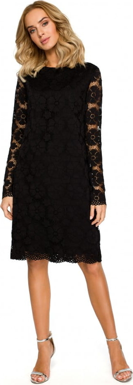 Czarna sukienka MOE z długim rękawem mini z okrągłym dekoltem