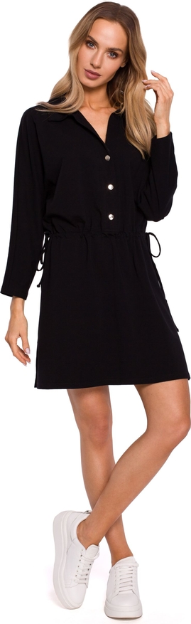 Czarna sukienka MOE z długim rękawem w stylu casual z bawełny