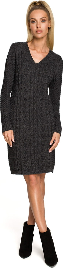 Czarna sukienka MOE z długim rękawem z dekoltem w kształcie litery v