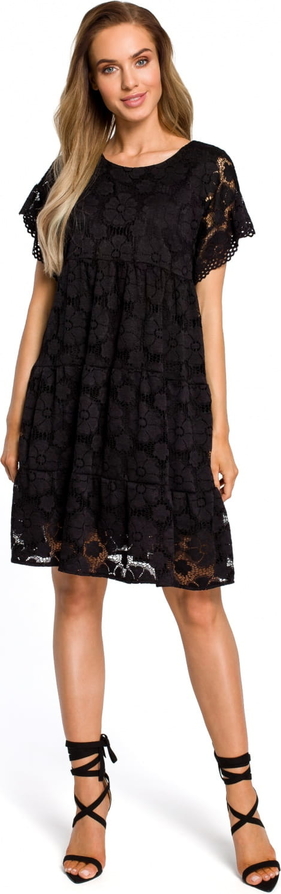 Czarna sukienka MOE z krótkim rękawem z okrągłym dekoltem