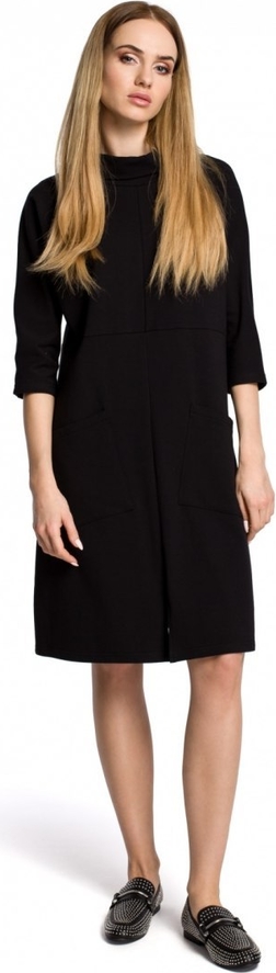 Czarna sukienka MOE z okrągłym dekoltem w stylu casual z dresówki