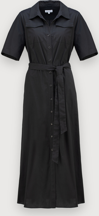 Czarna sukienka Molton midi z krótkim rękawem z kołnierzykiem