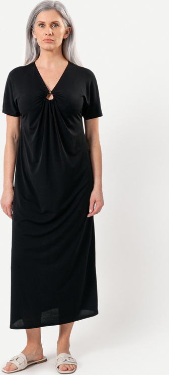 Czarna sukienka Molton prosta maxi z dekoltem w kształcie litery v