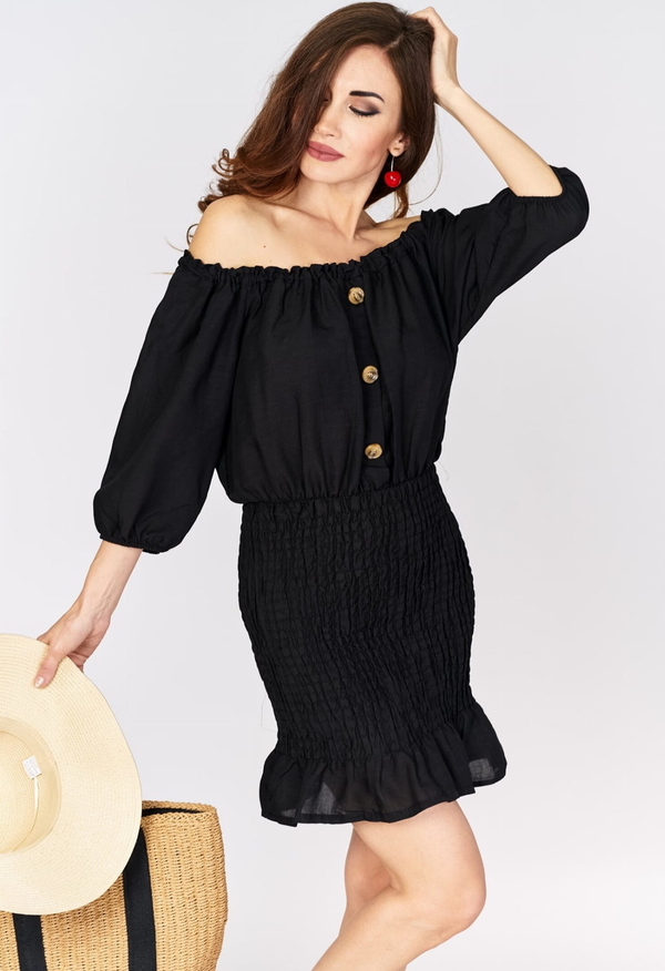 Czarna sukienka MON BOUTIQUE z odkrytymi ramionami hiszpanka w stylu casual