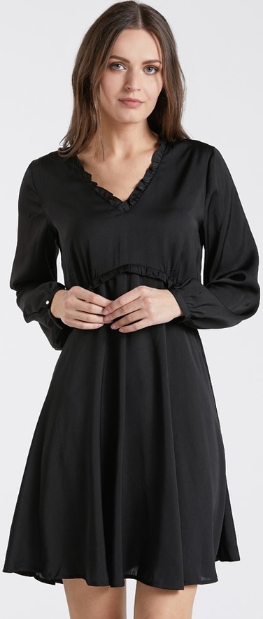 Czarna sukienka Monnari z dekoltem w kształcie litery v mini z długim rękawem