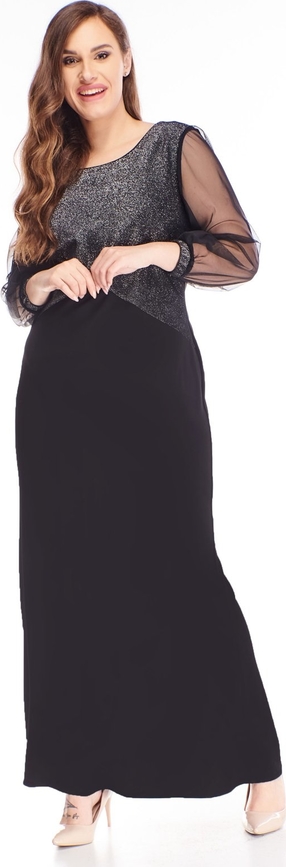 Czarna sukienka N/A z okrągłym dekoltem maxi z długim rękawem