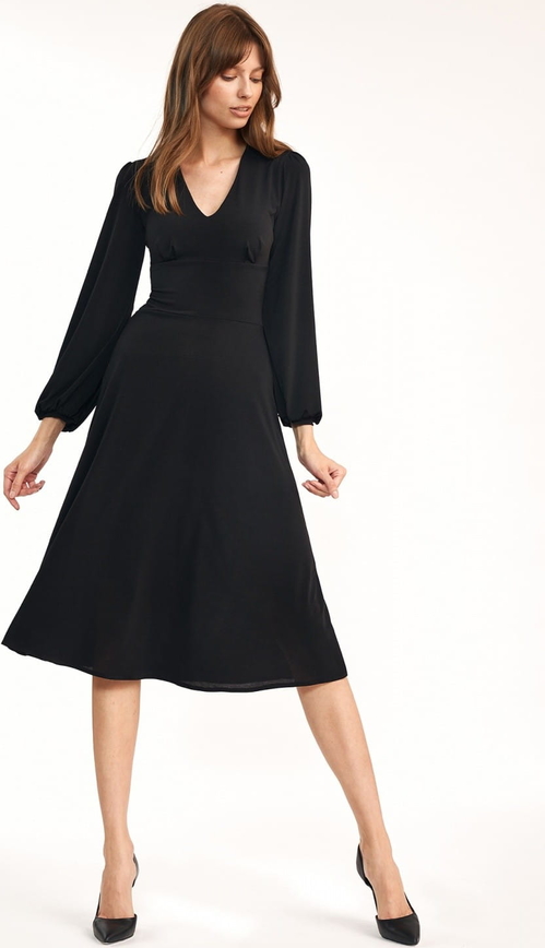 Czarna sukienka Nife midi z długim rękawem