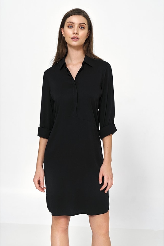Czarna sukienka Nife z długim rękawem w stylu casual