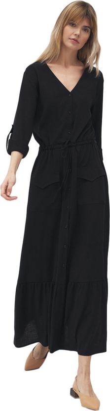 Czarna sukienka Nife z długim rękawem z dekoltem w kształcie litery v