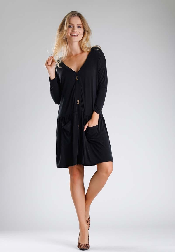 Czarna sukienka Nommo z bawełny w stylu casual z długim rękawem