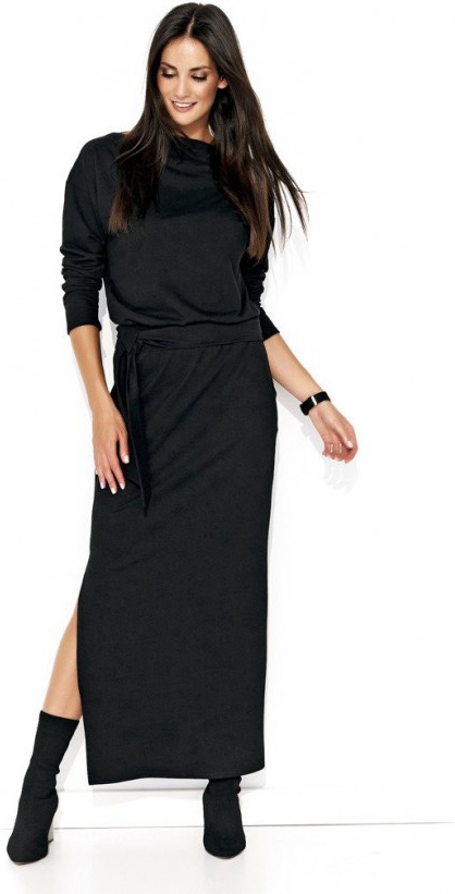 Czarna sukienka Numinou w stylu casual prosta z długim rękawem
