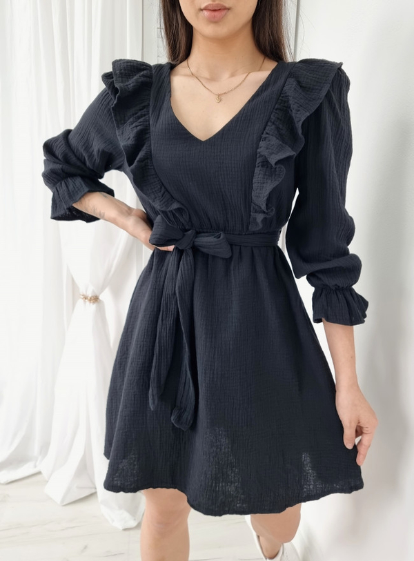 Czarna sukienka Ottanta z długim rękawem w stylu casual z bawełny