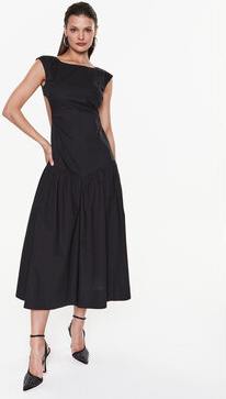 Czarna sukienka Pinko midi z krótkim rękawem z okrągłym dekoltem