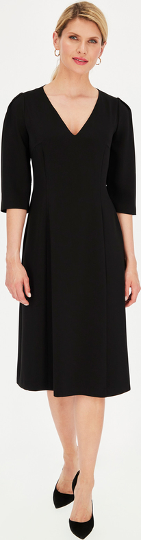 Czarna sukienka POTIS & VERSO z tkaniny z dekoltem w kształcie litery v