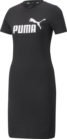 Czarna sukienka Puma z krótkim rękawem z wełny w sportowym stylu