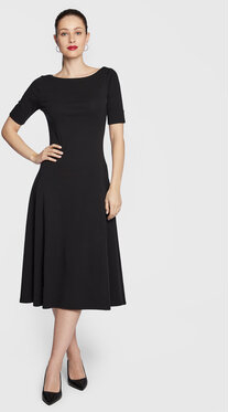 Czarna sukienka Ralph Lauren z krótkim rękawem z okrągłym dekoltem midi
