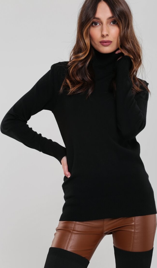Czarna sukienka Renee kopertowa z długim rękawem