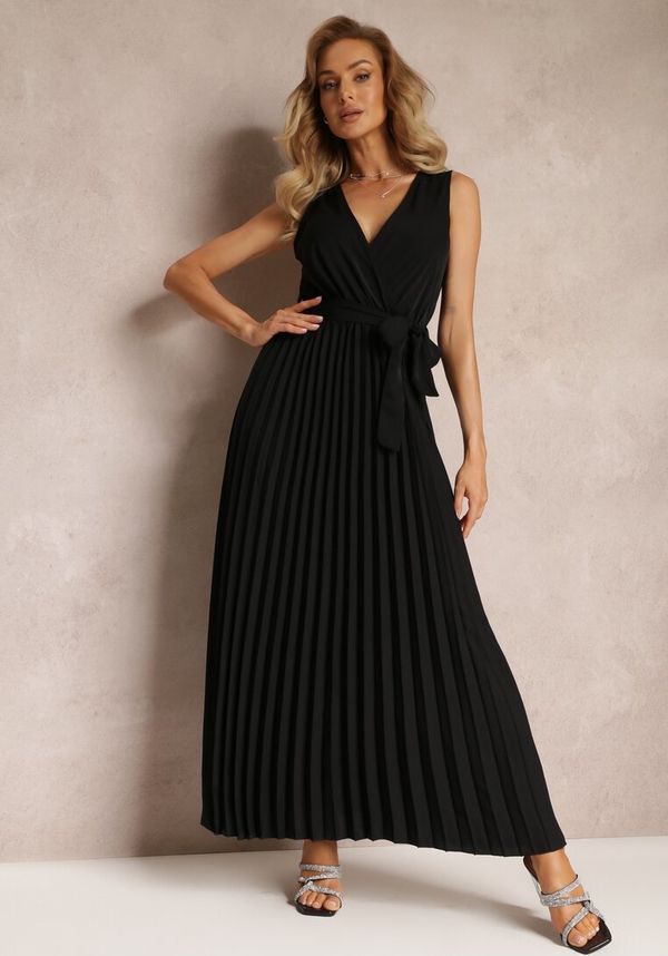 Czarna sukienka Renee maxi z dekoltem w kształcie litery v z tkaniny
