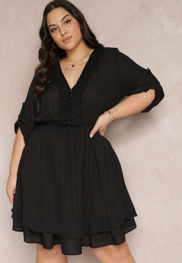 Czarna sukienka Renee mini z długim rękawem z dekoltem w kształcie litery v