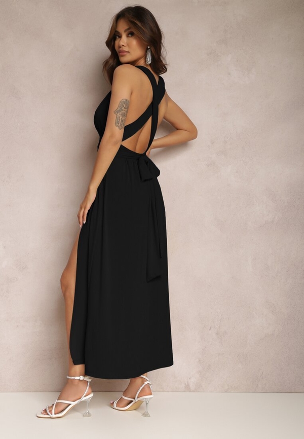 Czarna sukienka Renee na ramiączkach z dekoltem w kształcie litery v maxi