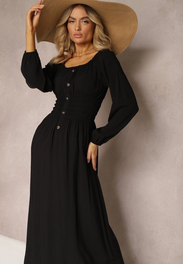 Czarna sukienka Renee rozkloszowana maxi z długim rękawem