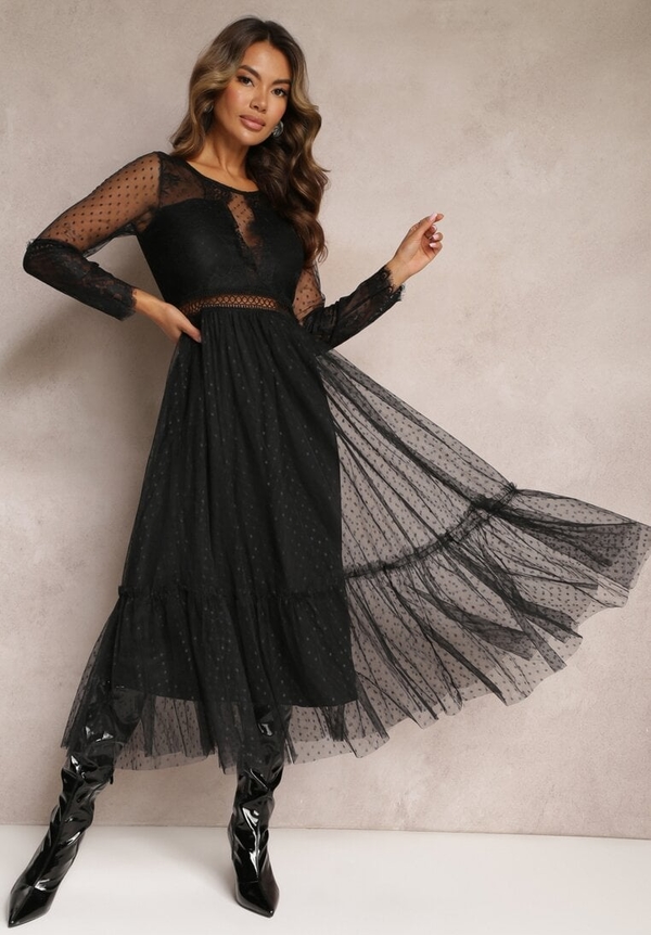 Czarna sukienka Renee rozkloszowana z tiulu maxi
