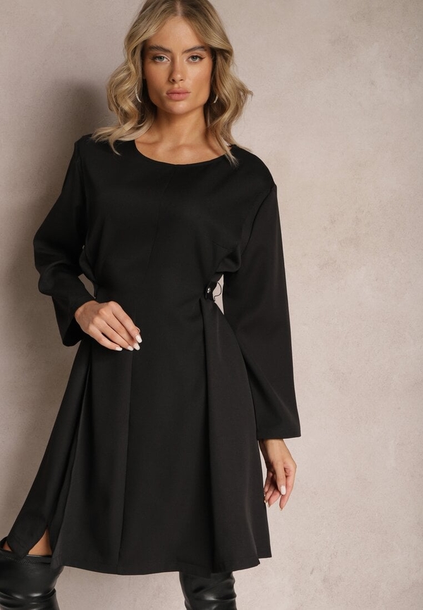 Czarna sukienka Renee w stylu casual midi z długim rękawem