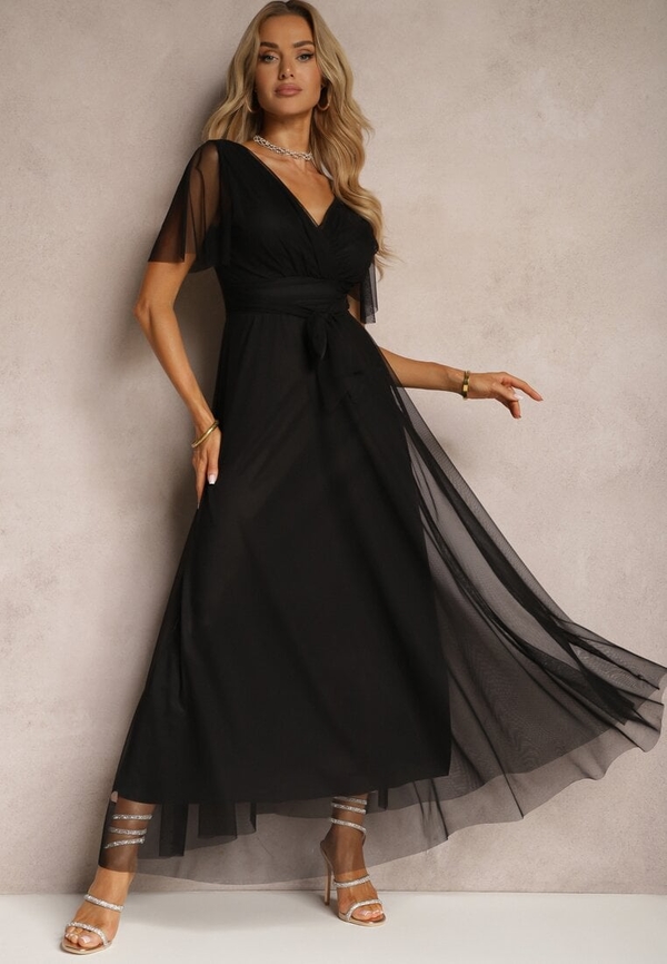 Czarna sukienka Renee w stylu casual z dekoltem w kształcie litery v