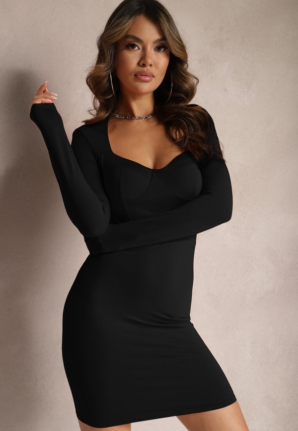 Czarna sukienka Renee z długim rękawem dopasowana mini