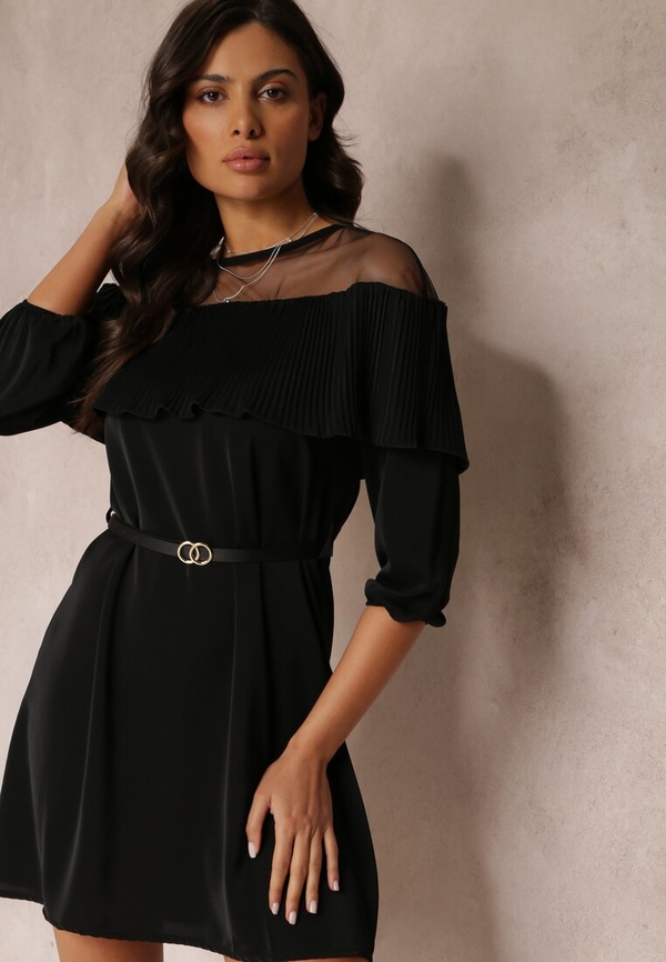 Czarna sukienka Renee z długim rękawem mini w stylu casual
