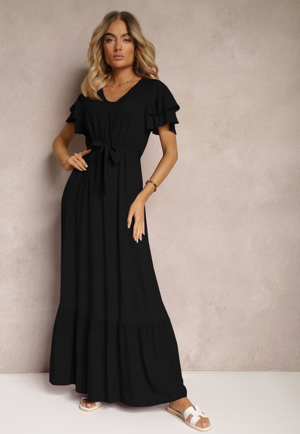 Czarna sukienka Renee z krótkim rękawem z bawełny
