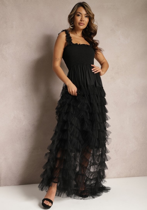 Czarna sukienka Renee z tiulu maxi na ramiączkach