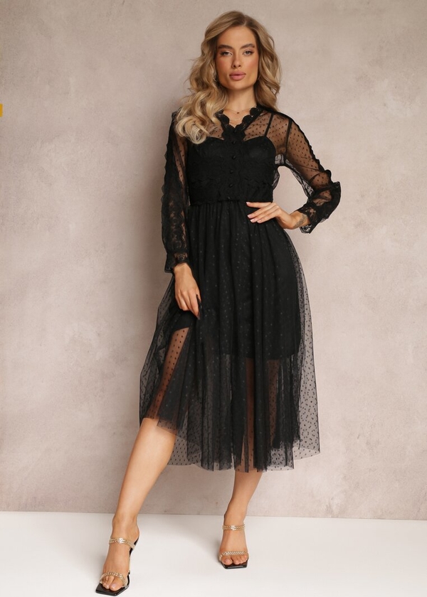 Czarna sukienka Renee z tiulu rozkloszowana