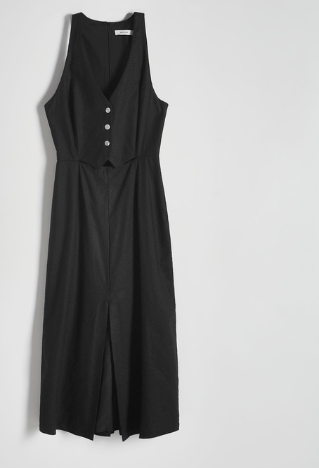 Czarna sukienka Reserved prosta z tkaniny midi