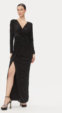 Czarna sukienka Rinascimento z długim rękawem z dekoltem w kształcie litery v