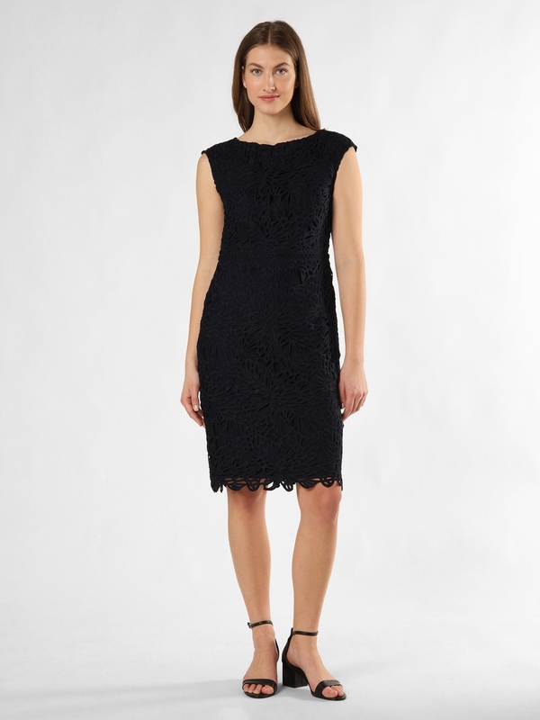 Czarna sukienka S.Oliver Black Label z krótkim rękawem z okrągłym dekoltem midi
