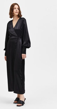Czarna sukienka Selected Femme z długim rękawem maxi z dekoltem w kształcie litery v