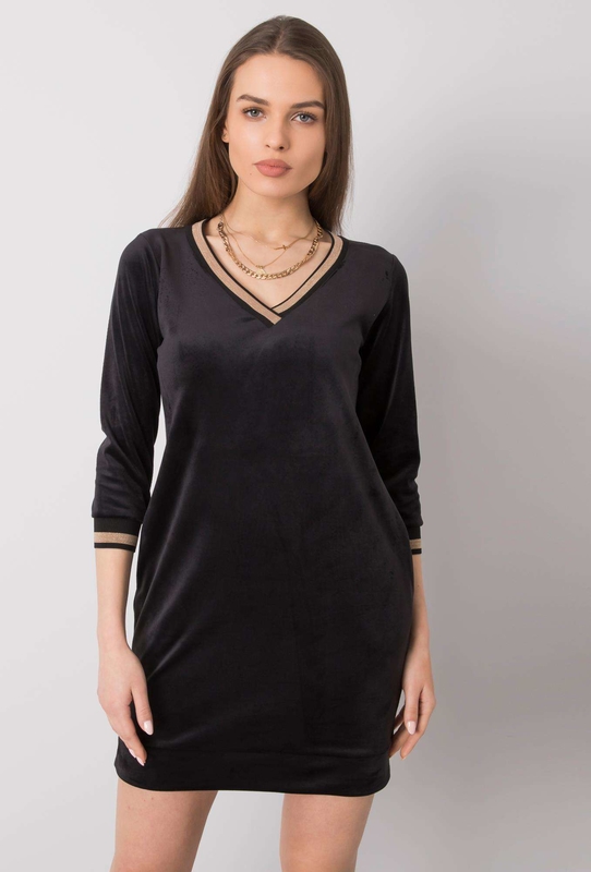 Czarna sukienka Sheandher.pl mini dopasowana z długim rękawem