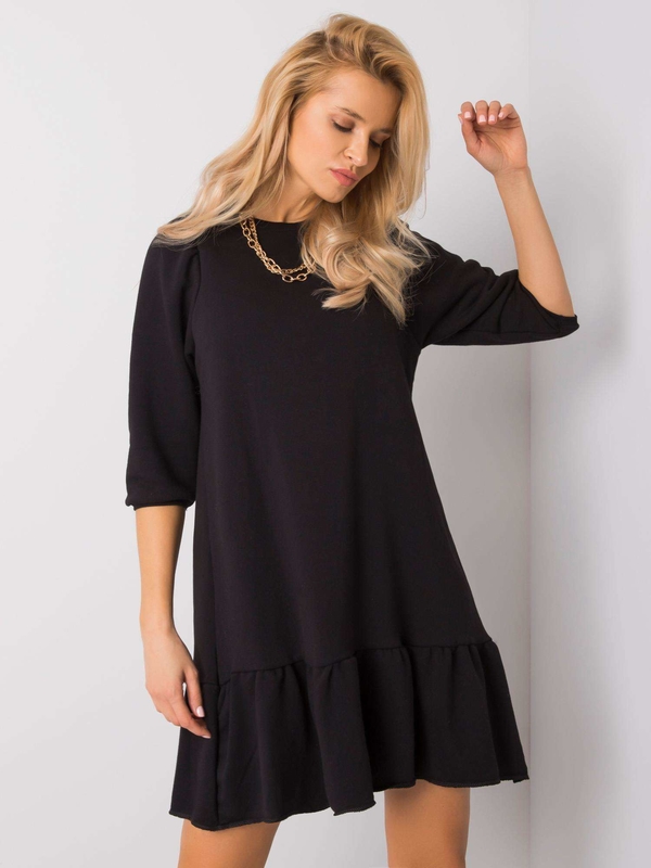 Czarna sukienka Sheandher.pl z długim rękawem w stylu casual z bawełny