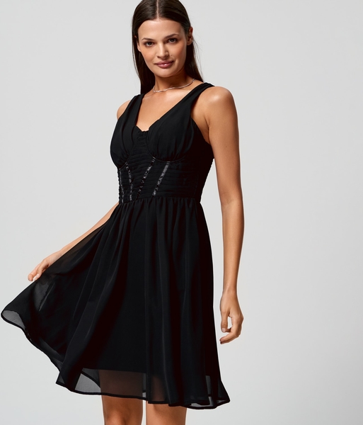 Czarna sukienka Sinsay mini gorsetowa z dekoltem w kształcie litery v