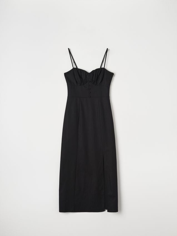 Czarna sukienka Sinsay z dekoltem w kształcie litery v midi