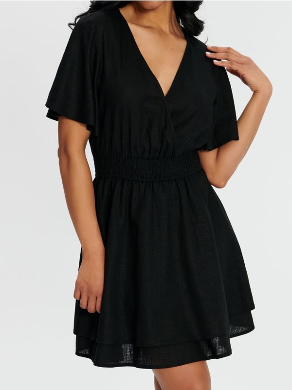 Czarna sukienka Sinsay z krótkim rękawem mini z lnu