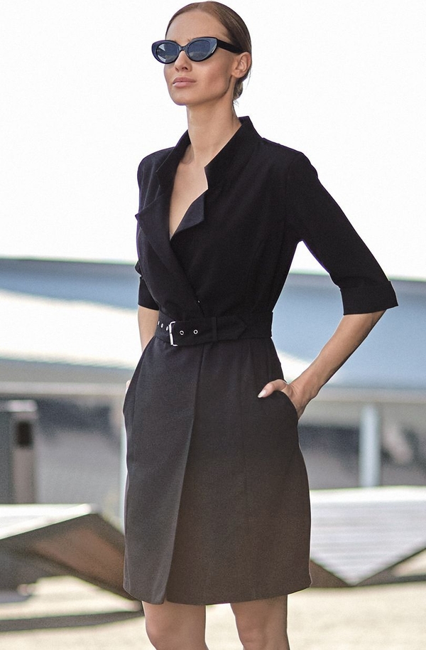 Czarna sukienka Style z długim rękawem mini