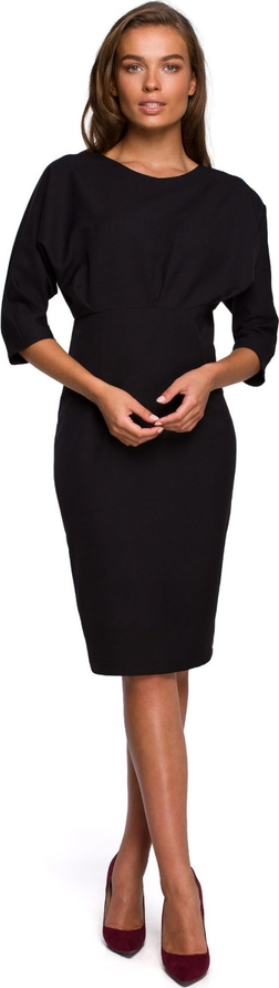 Czarna sukienka Style z tkaniny ołówkowa z dekoltem w łódkę