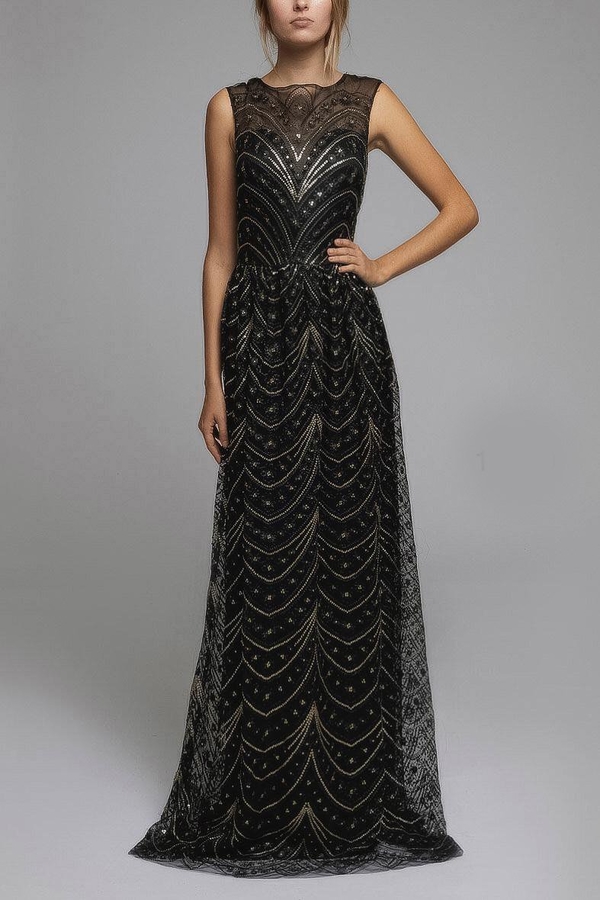 Czarna sukienka TAGLESS z tiulu z okrągłym dekoltem maxi