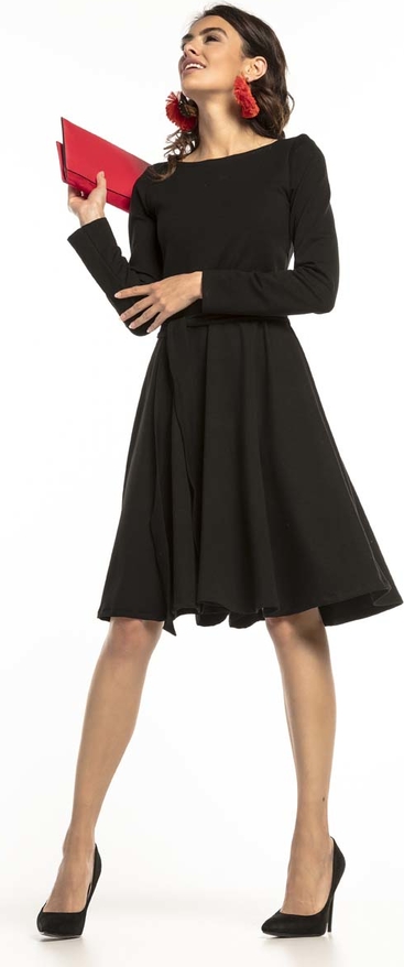 Czarna sukienka Tessita z długim rękawem mini z okrągłym dekoltem