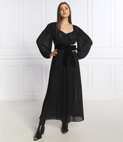 Czarna sukienka The Kooples z dekoltem w kształcie litery v w stylu casual z długim rękawem