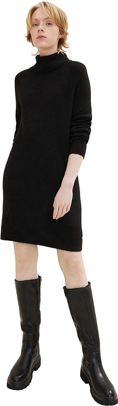 Czarna sukienka Tom Tailor prosta w stylu casual z długim rękawem
