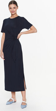 Czarna sukienka Tommy Hilfiger midi z krótkim rękawem z okrągłym dekoltem
